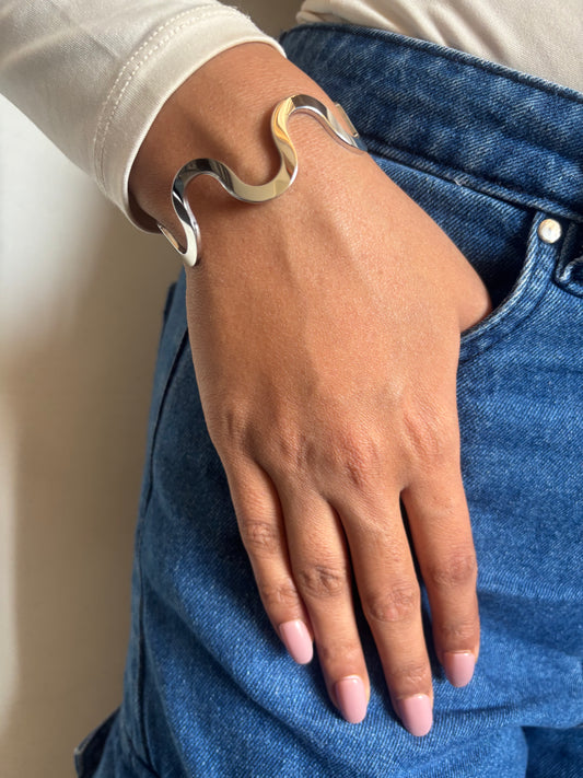 Noah Wavy Silver Adjustable Cuff