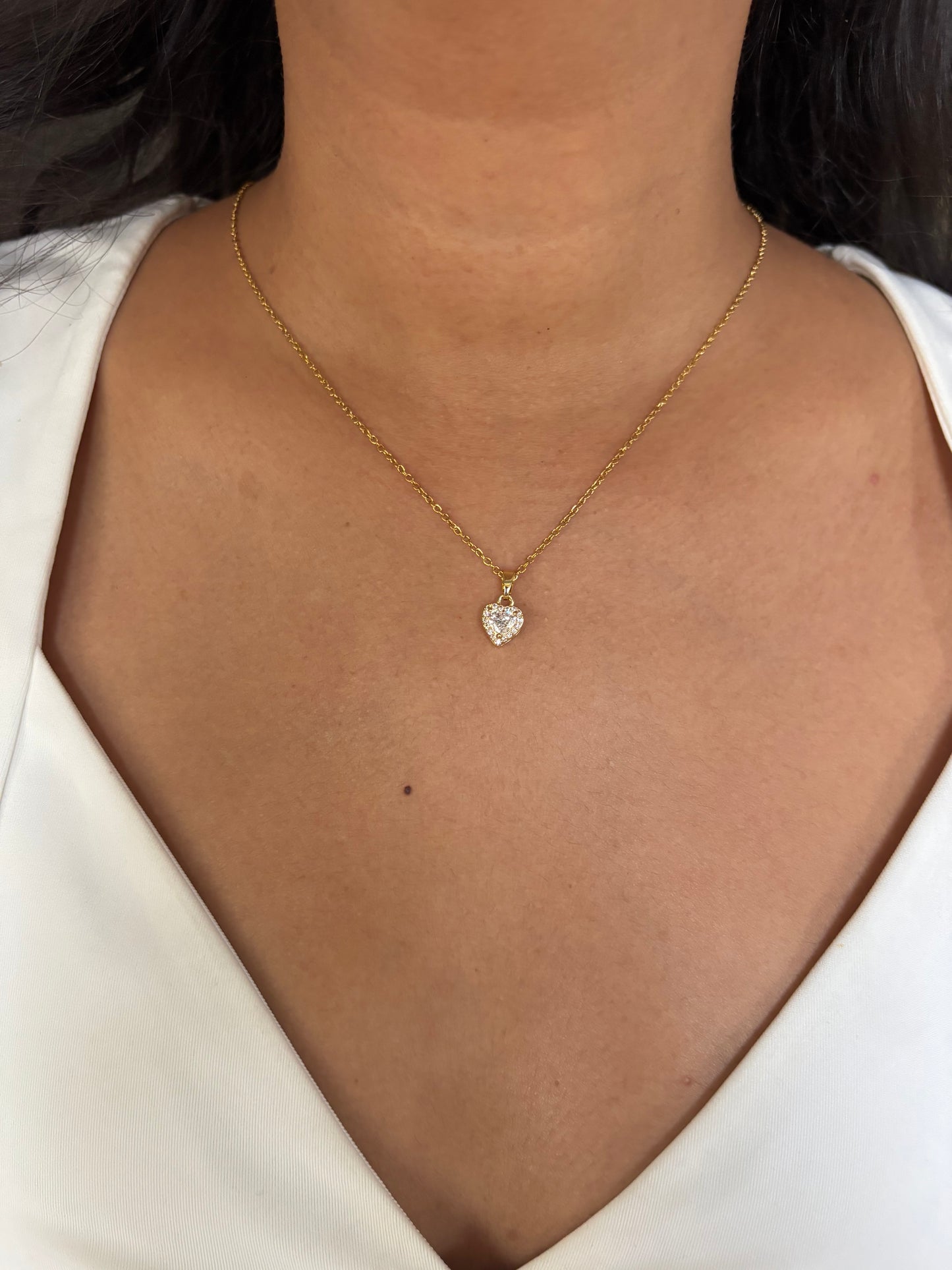 Heart Studded Solitaire Necklace
