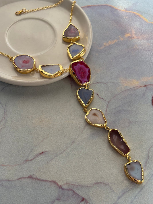 Agate Y-Necklace - Brass