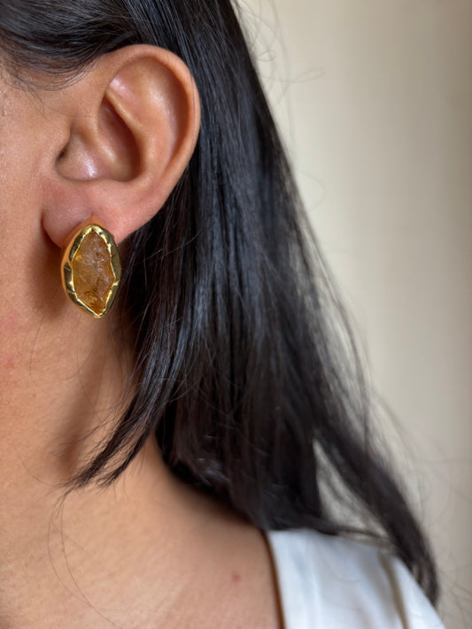 Citrine Raw Studs- Brass