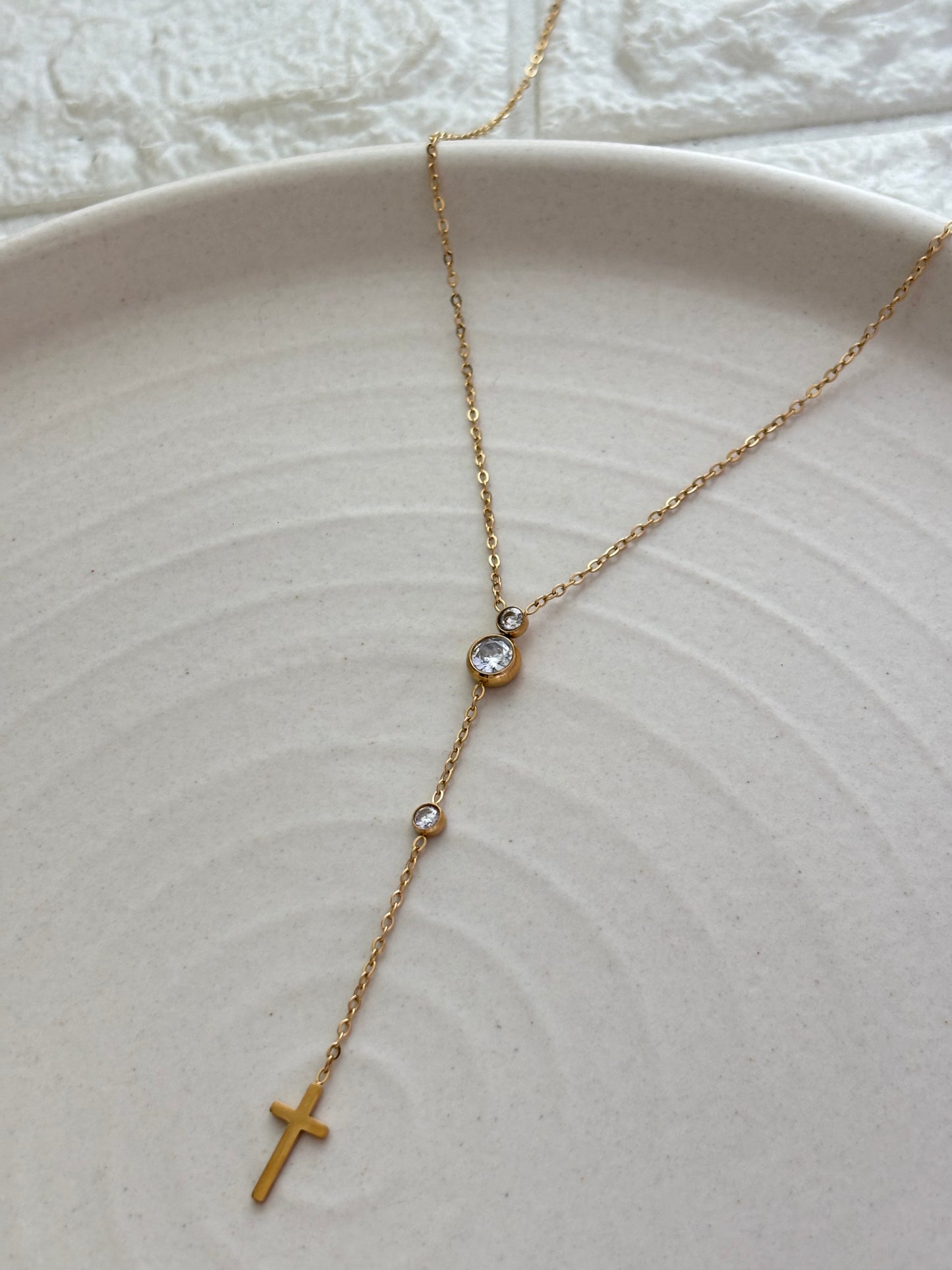 Bezel Cross Y-Necklace