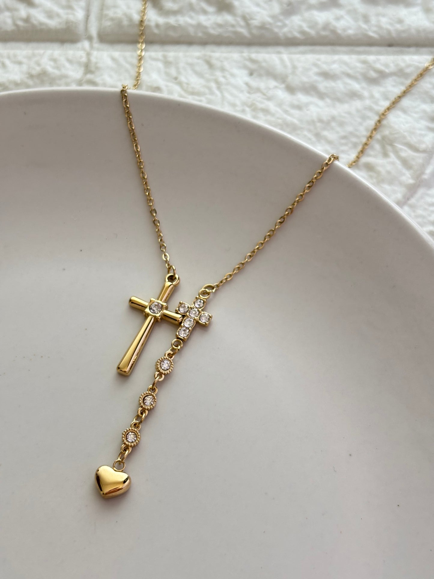 Duo Studded Cross Necklace