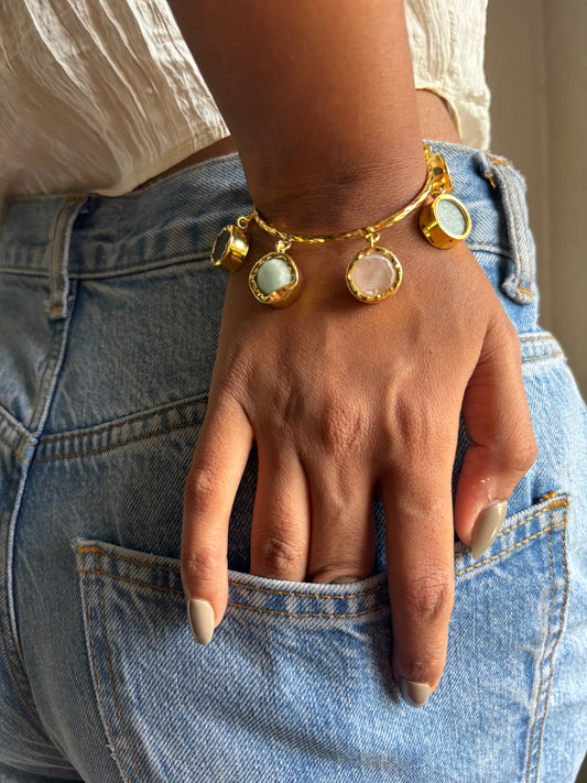 Multi-color Charm Adjustable Cuff - Brass