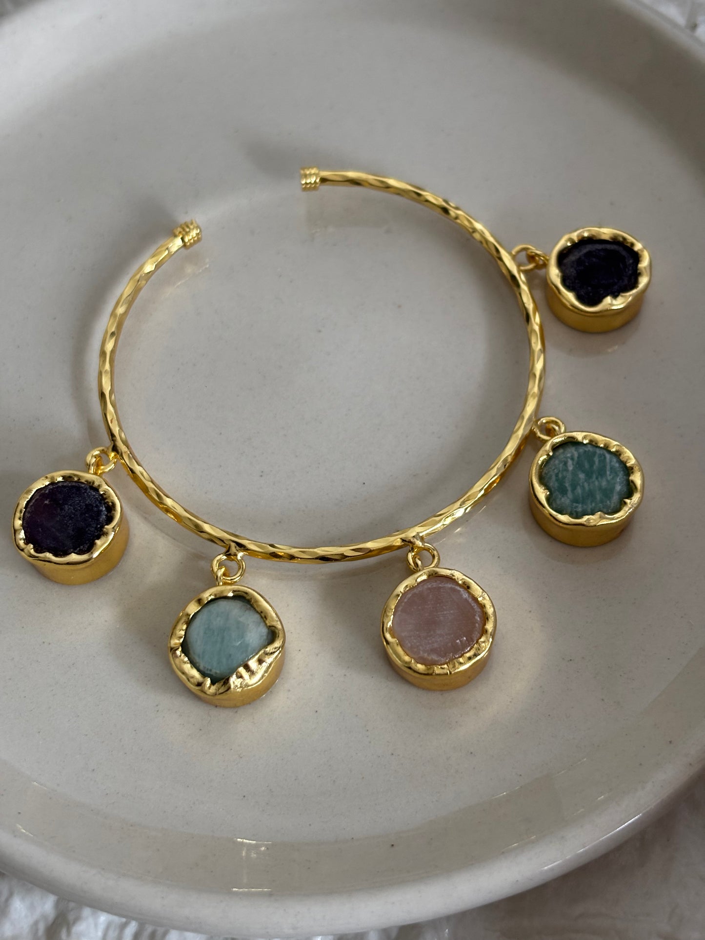 Multi-color Charm Adjustable Cuff - Brass