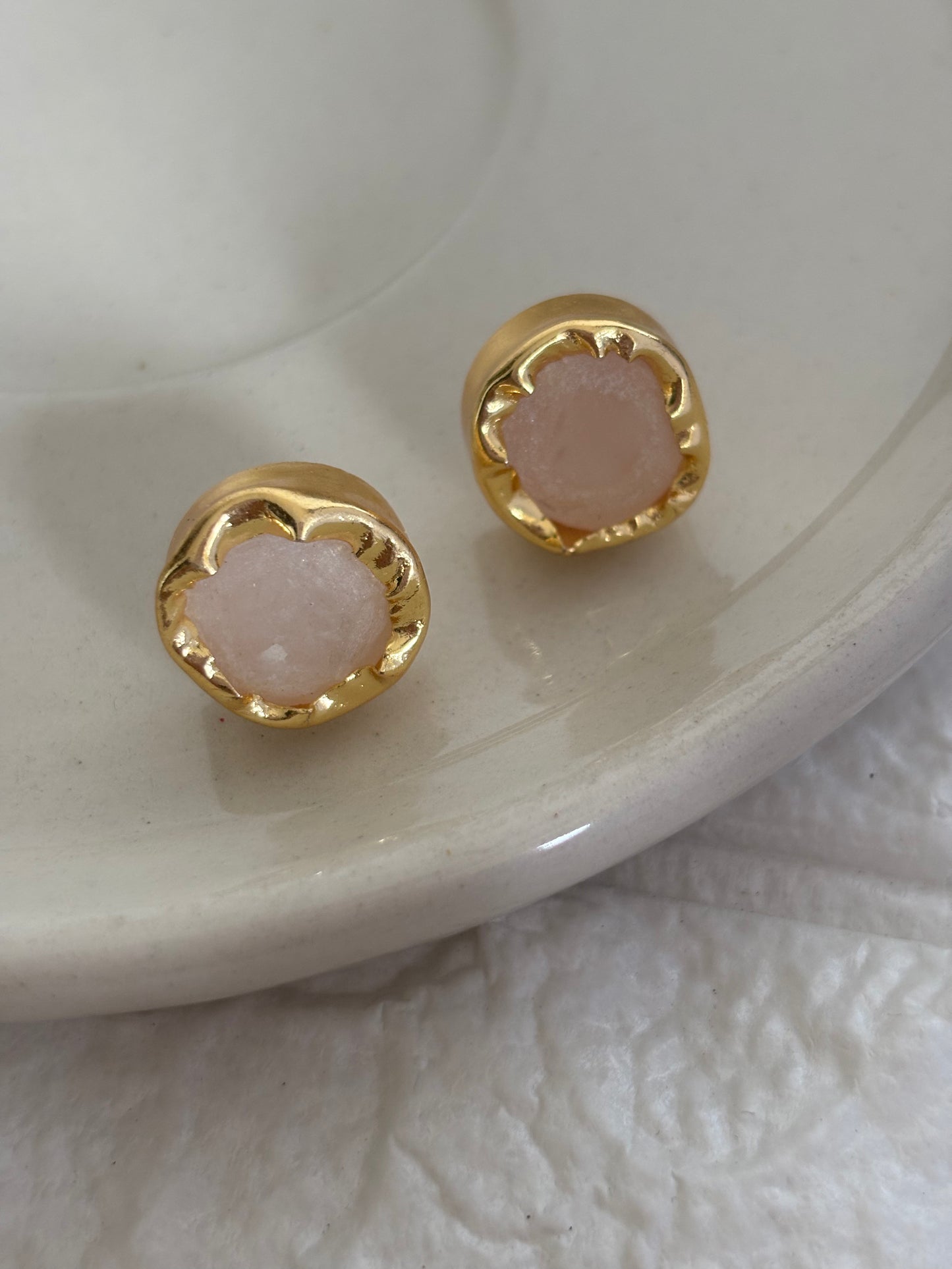 Rose Quartz Studs-Brass