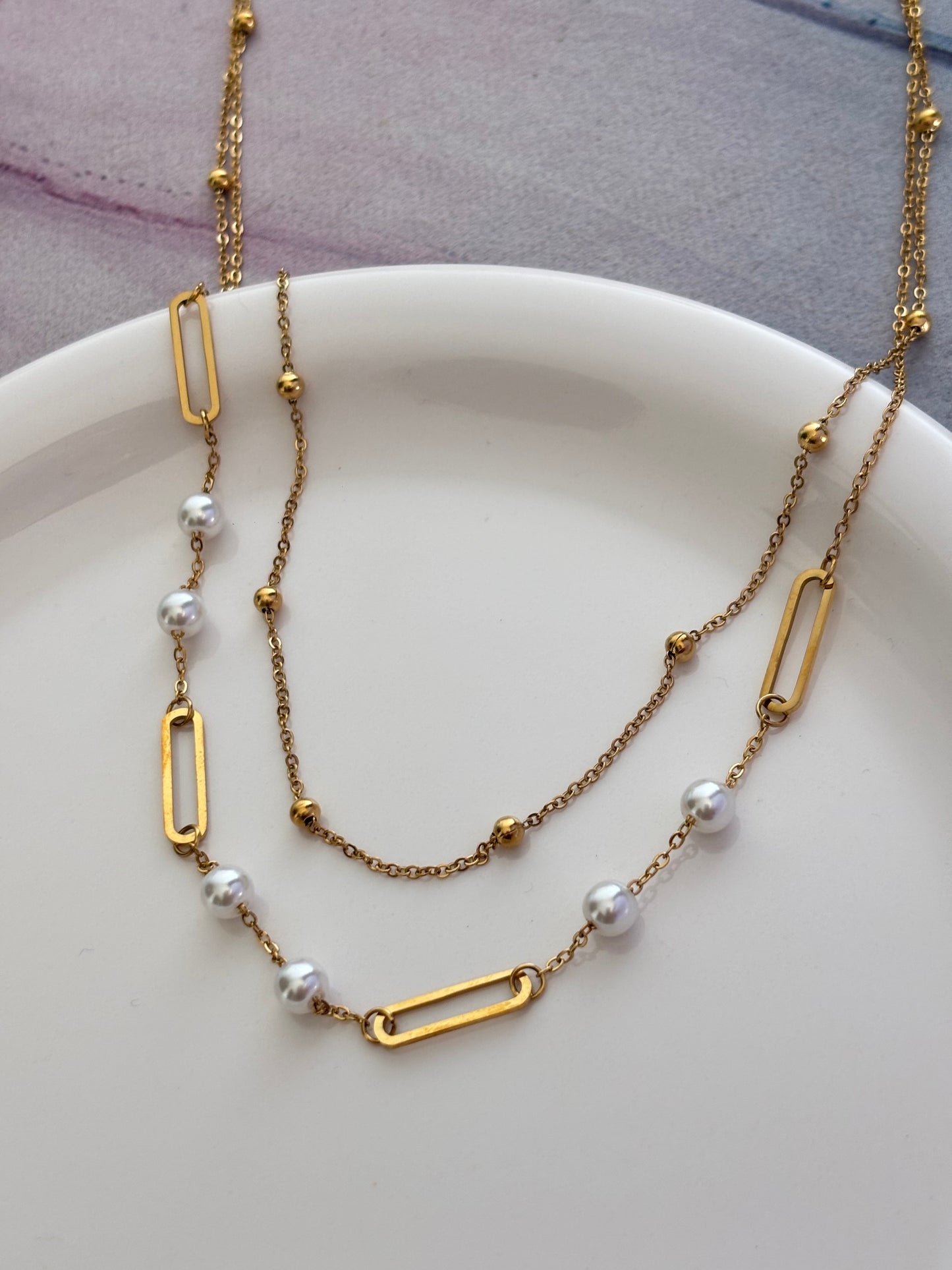 Pearl Cuban Layered Necklace