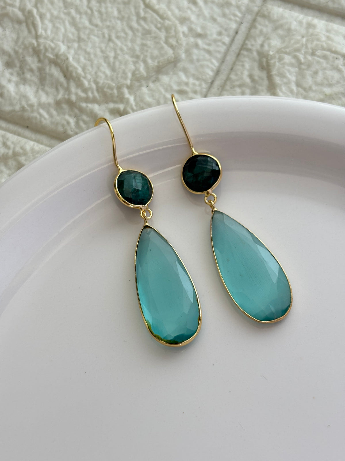 Blue Teardrop Dangler Brass