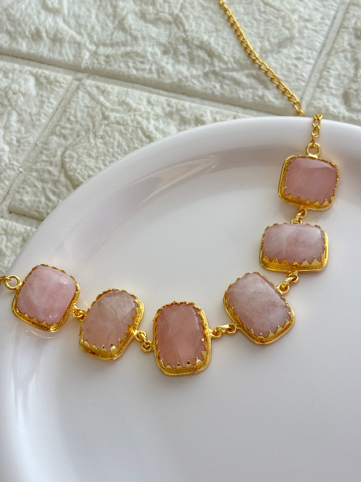 Rose Quartz Choker-Brass