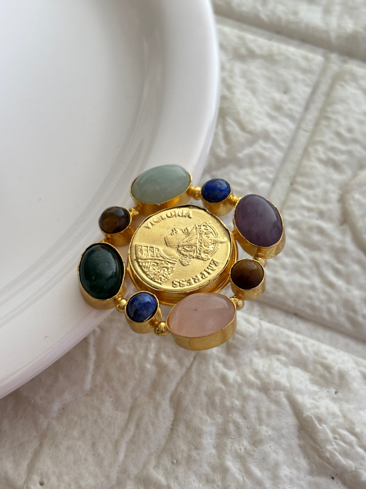 Victorian Natural Stone Ring Brass