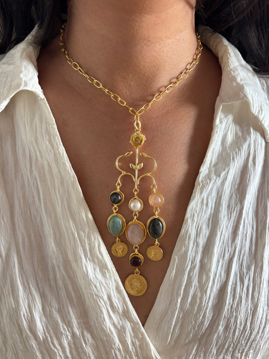 Regal Natural Stone Necklace-Brass