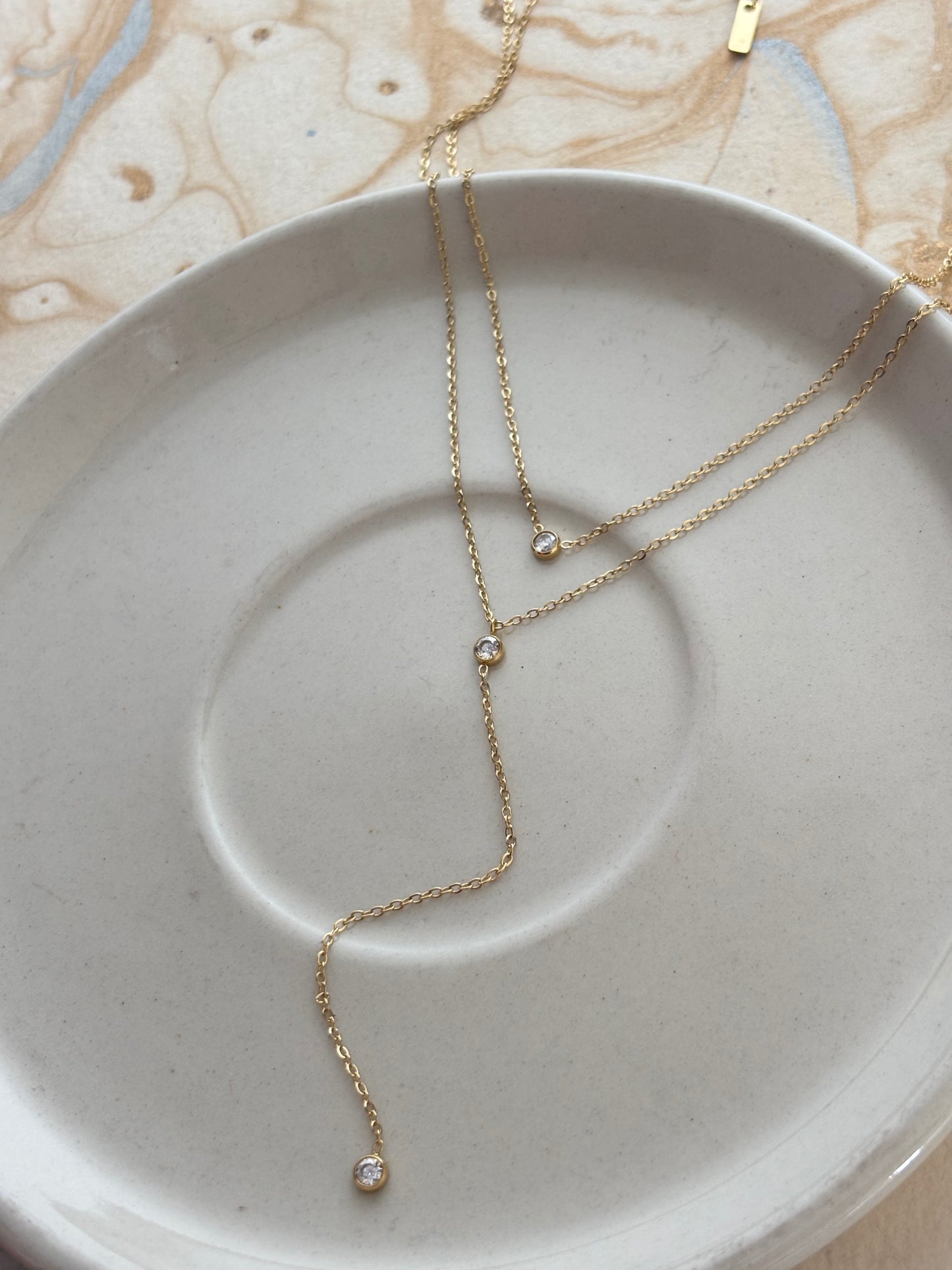 Solitaire Layered Y-Drop Necklace