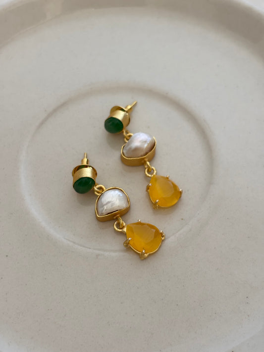 Citrine Pearl Dangler-Brass