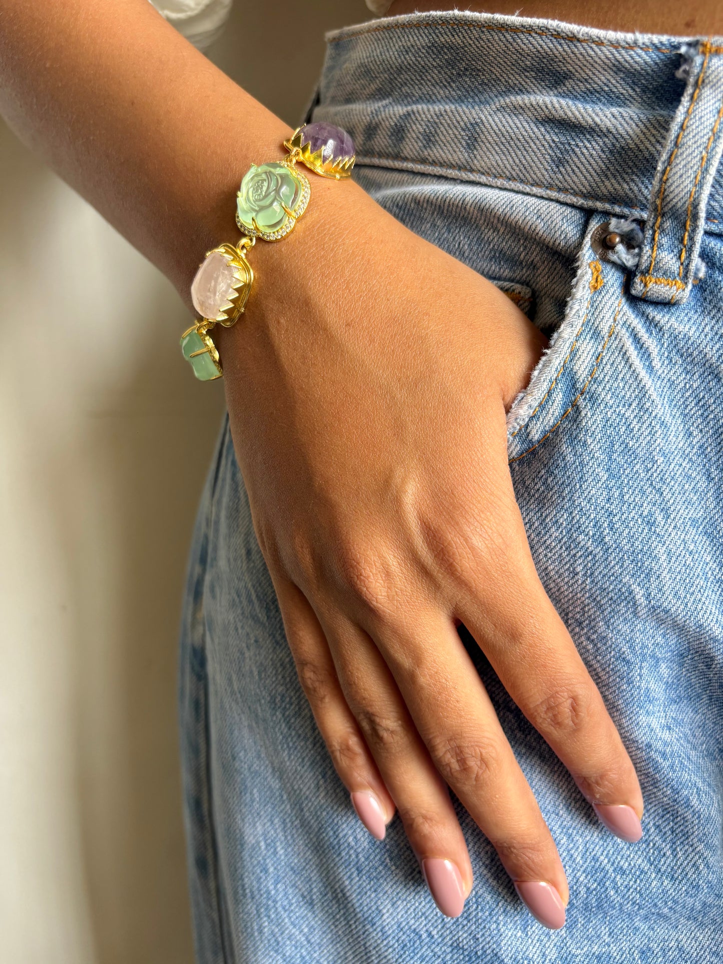 Rosette Natural Stone Bracelet - Brass