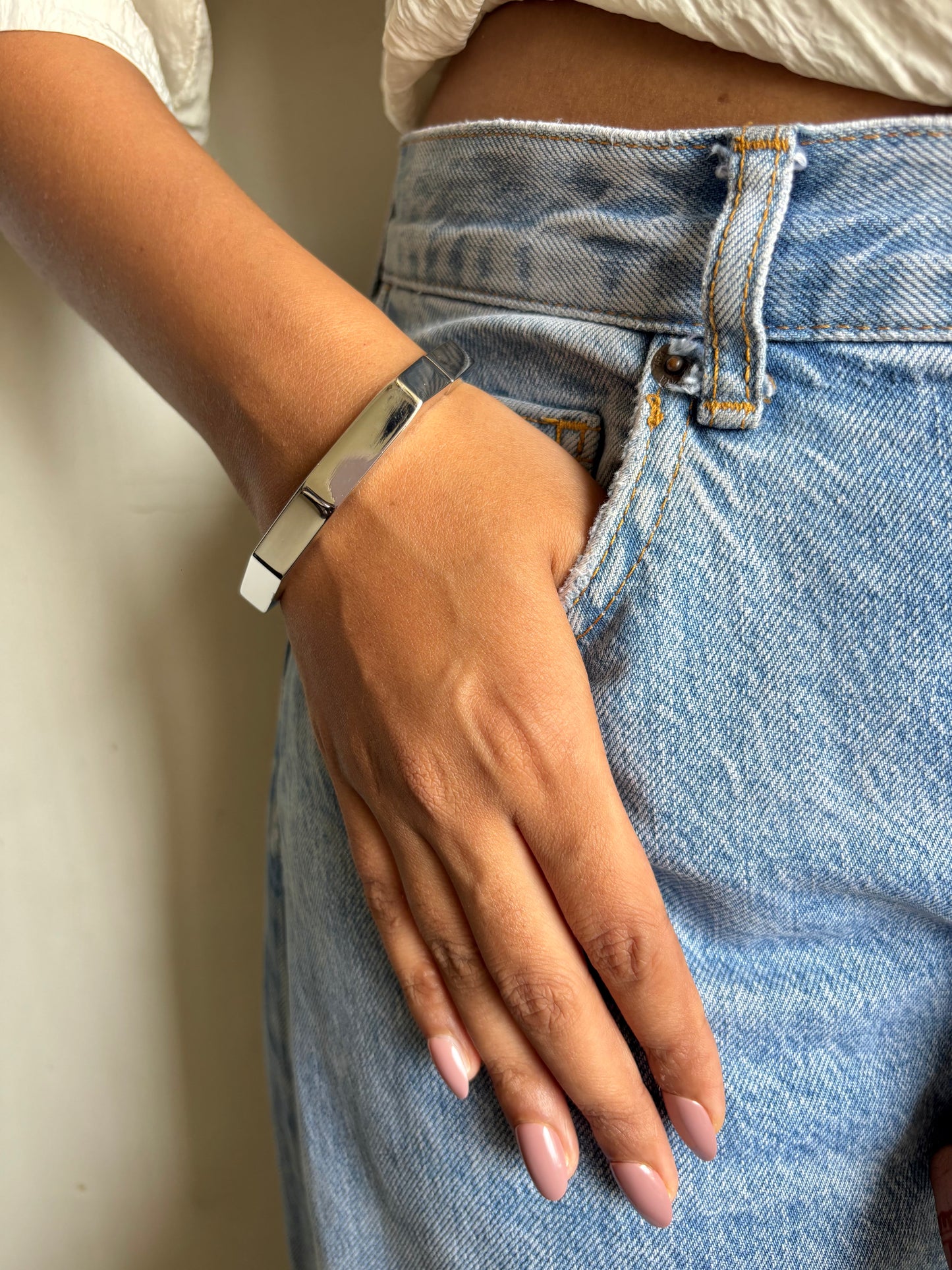 Hexagon Silver Brass Bracelet