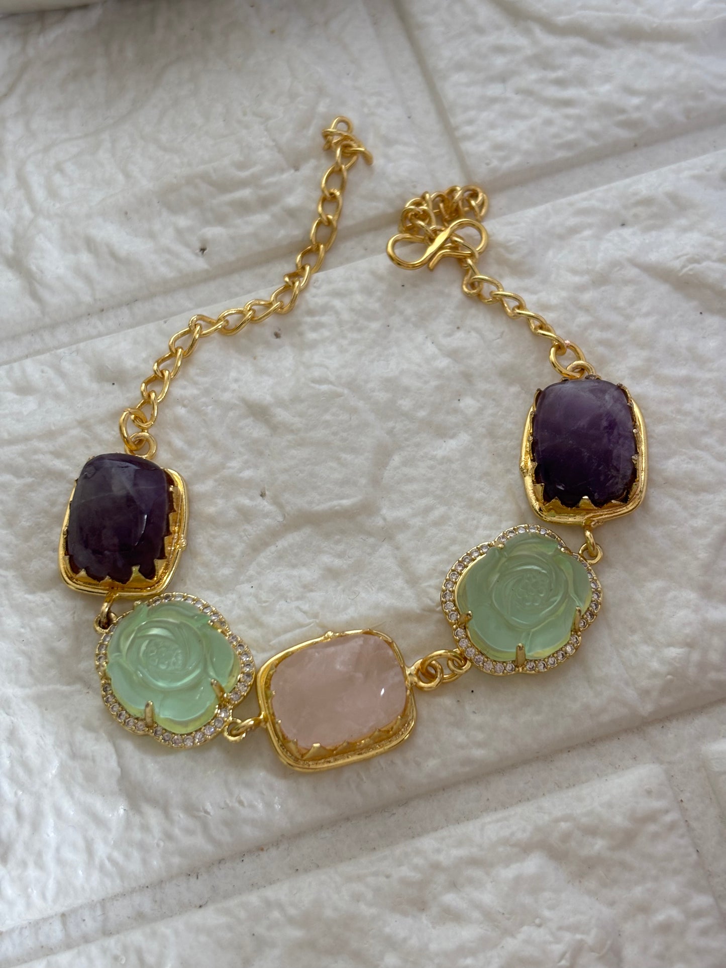 Rosette Natural Stone Bracelet - Brass