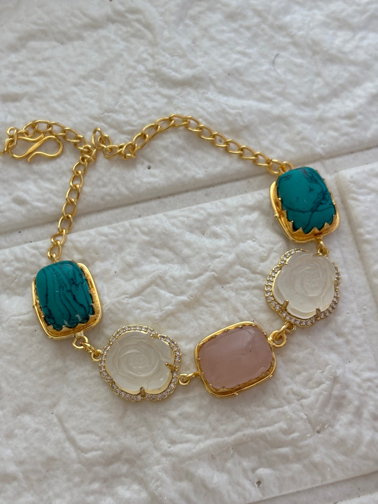Rosette Natural Stone Bracelet - Brass