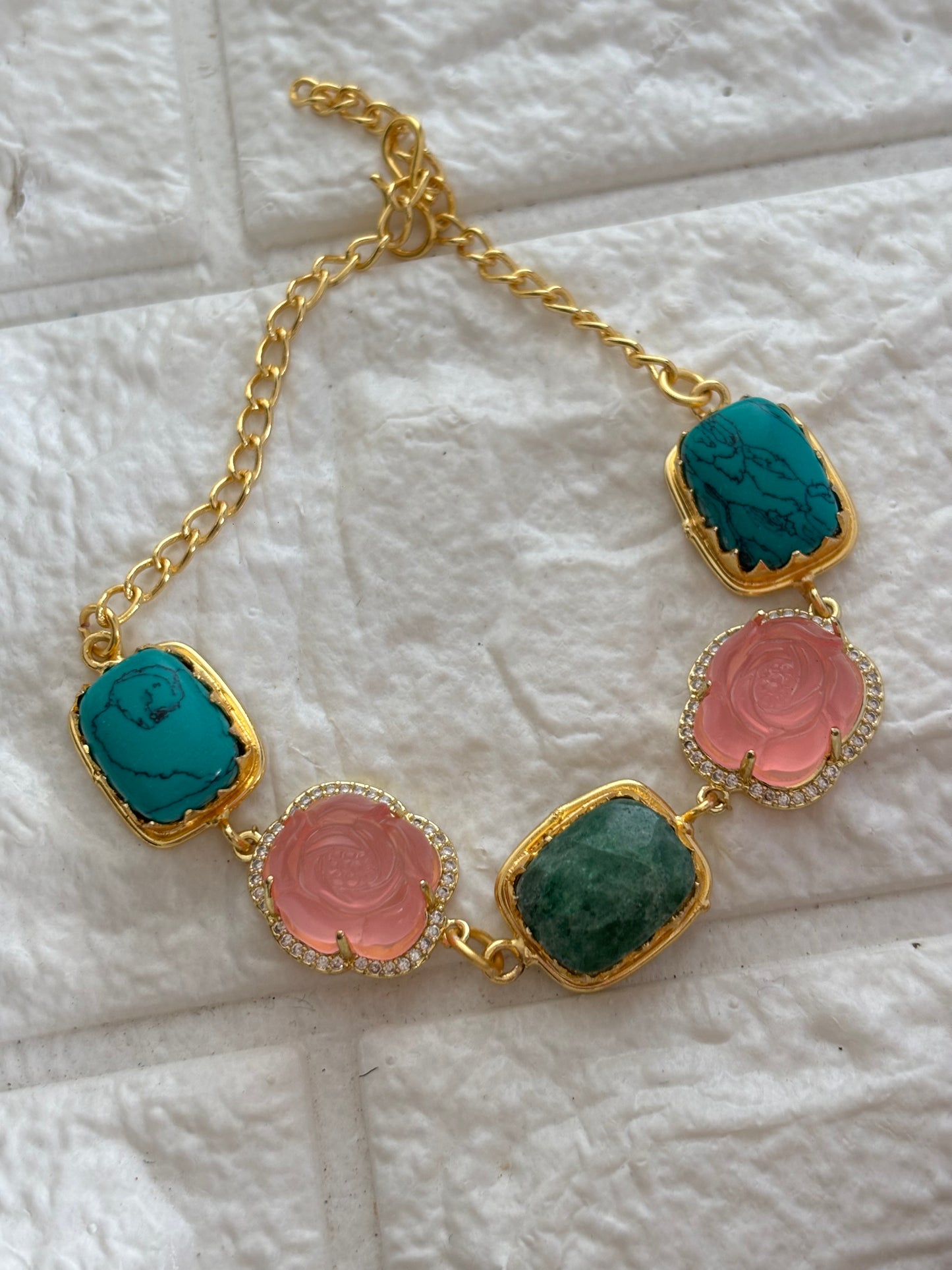Rosette Natural Stone Bracelet - Brass