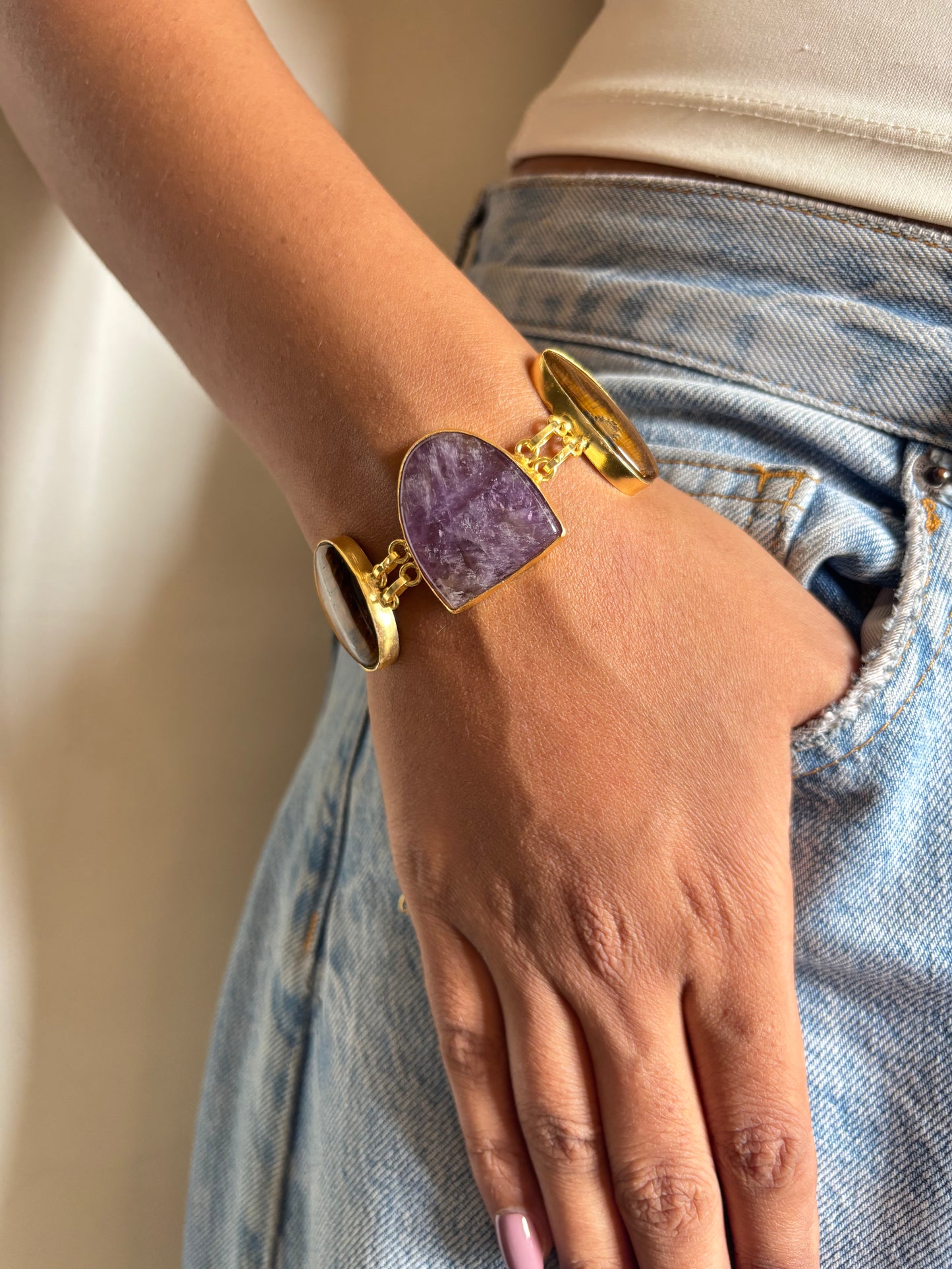 Sabrina Natural Stone Bracelet- Brass