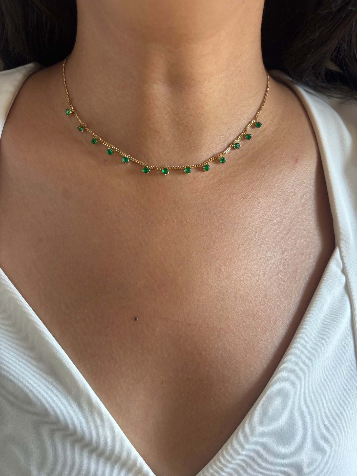Dainty Emerald Charm Necklace