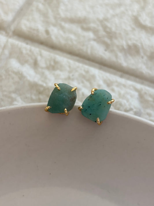 Sea-Mist Natural Stone Studs Brass