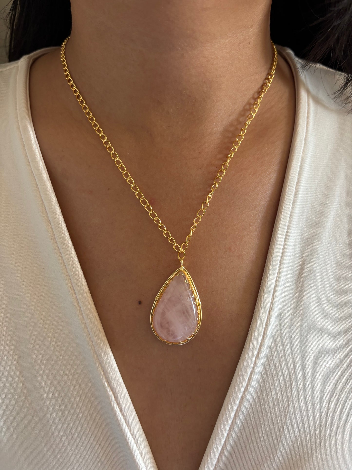 Rose Quartz Necklace-Brass