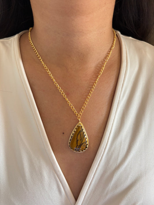 Tiger Eye Necklace -Brass