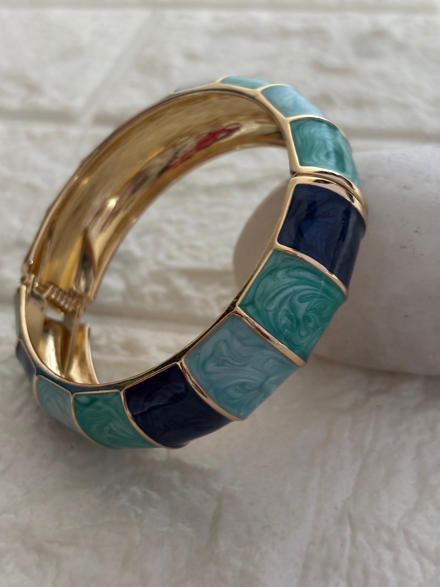 Cyan Chunky Bangle Brass