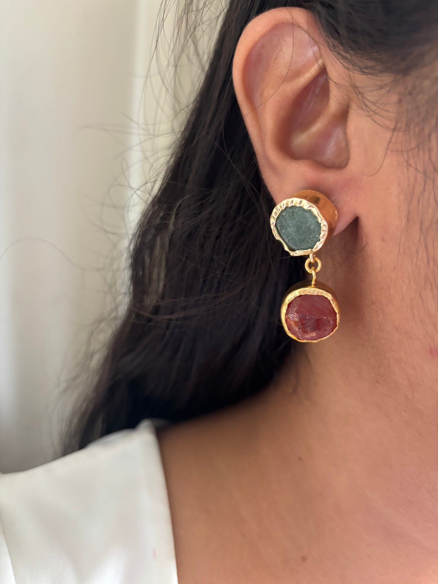 Dual Natural Stone Earring-Brass