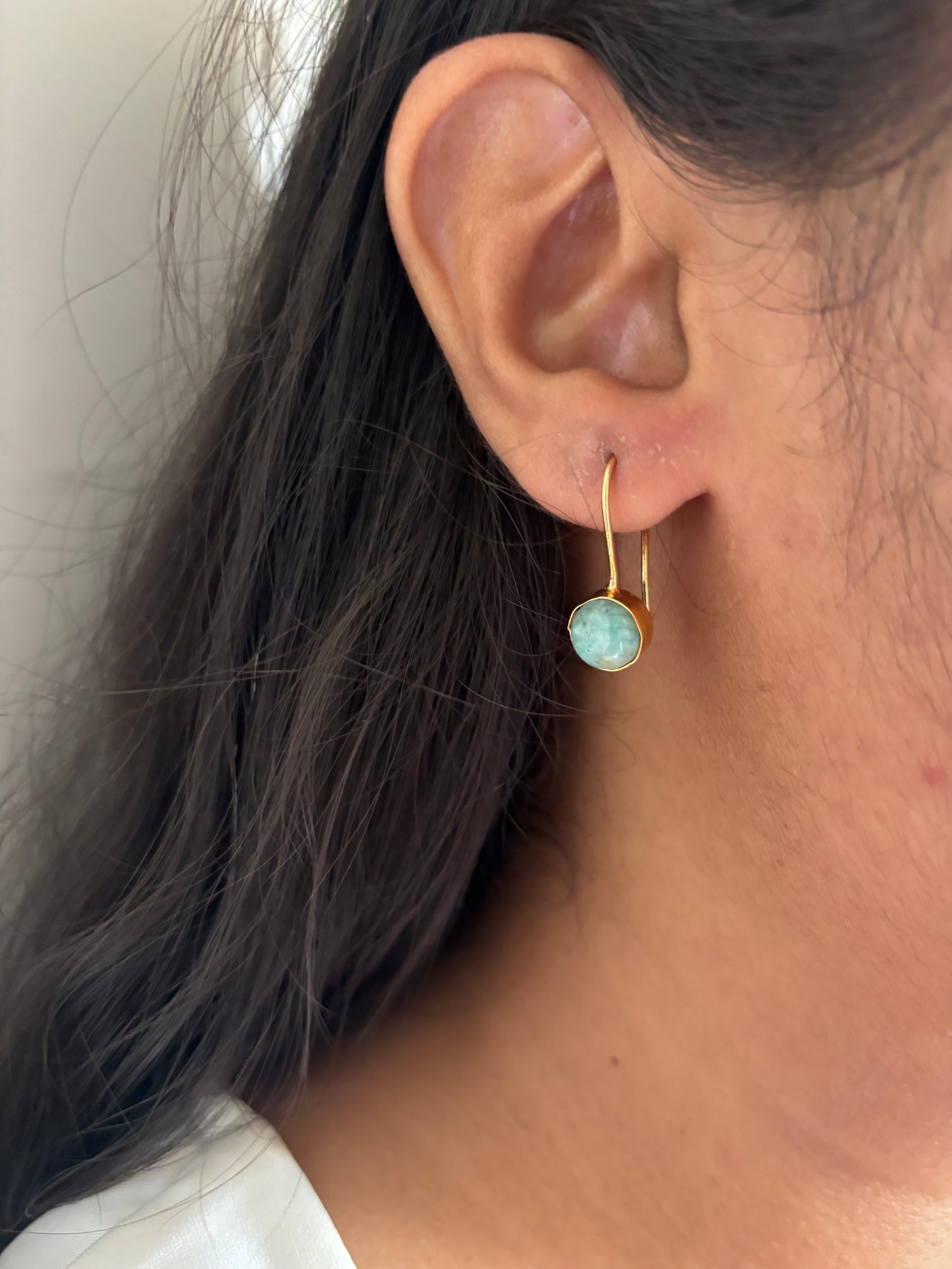 Turquoise Drop Earrings- Brass