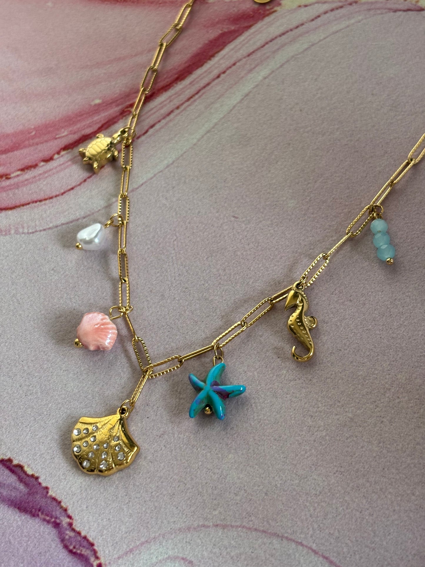 Studded Shell Charm Necklace