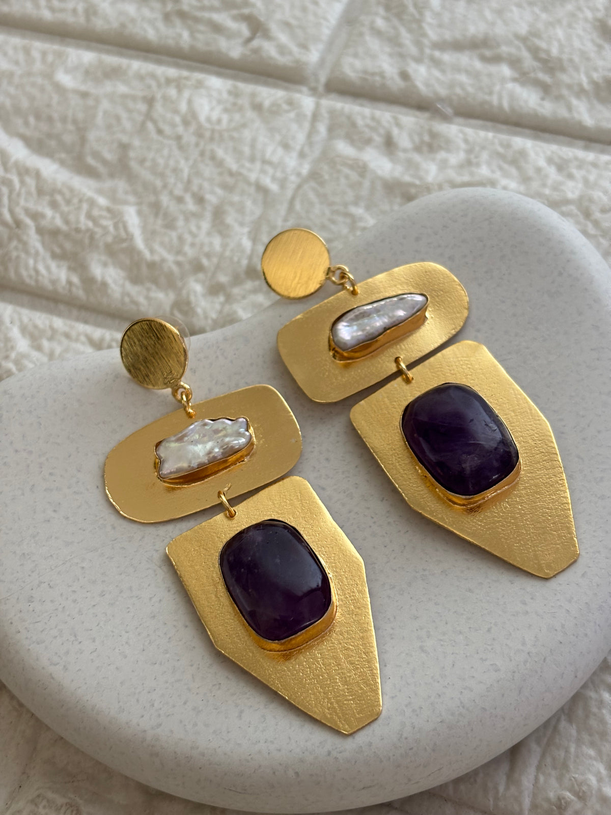 Amalia Natural Stone Earring-Brass