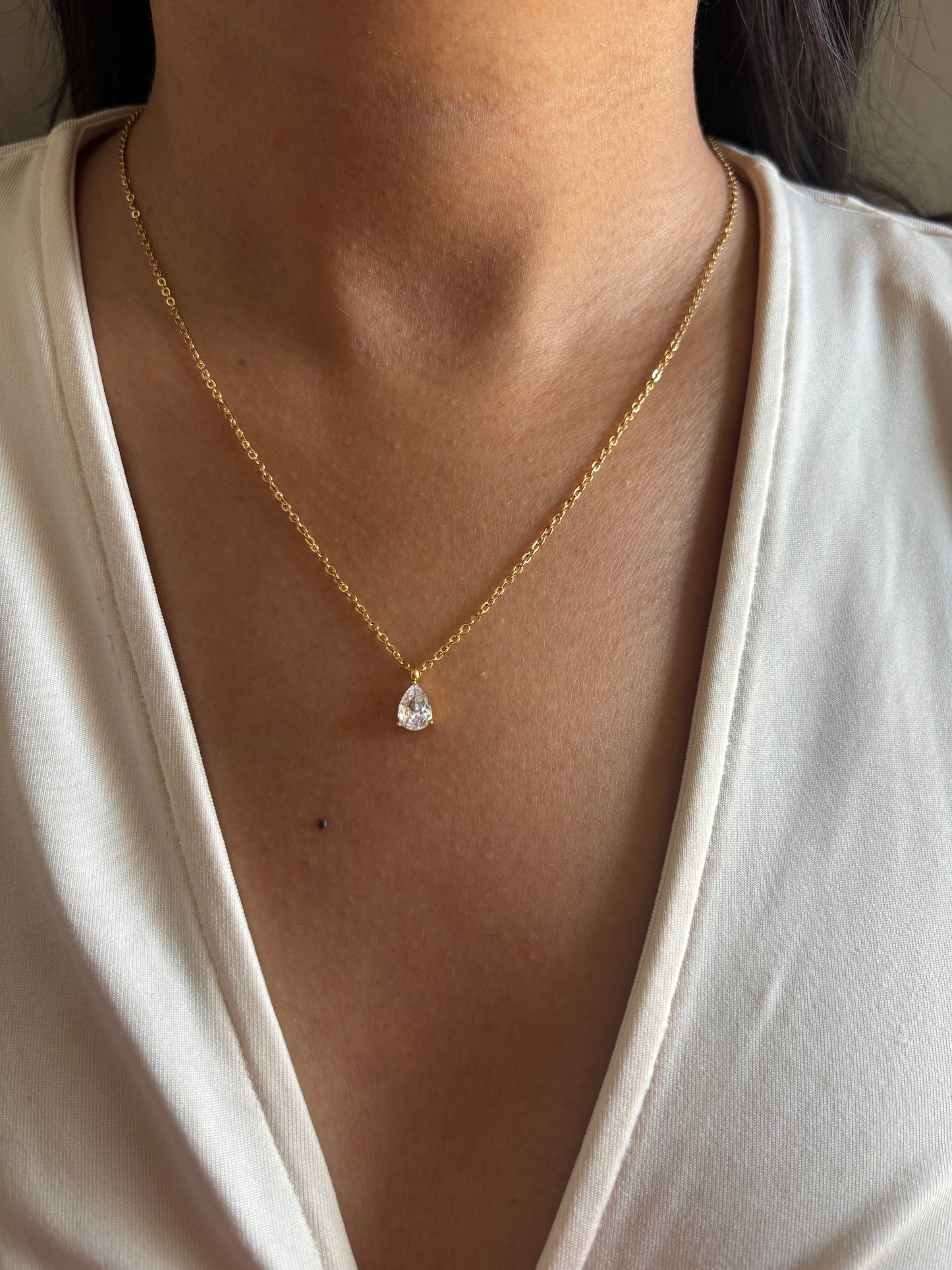 Pear Drop Solitaire Necklace