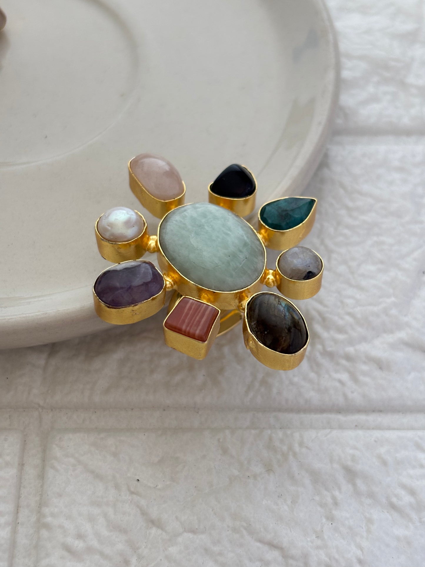 Novara Natural Stone Adjustable Ring-Brass