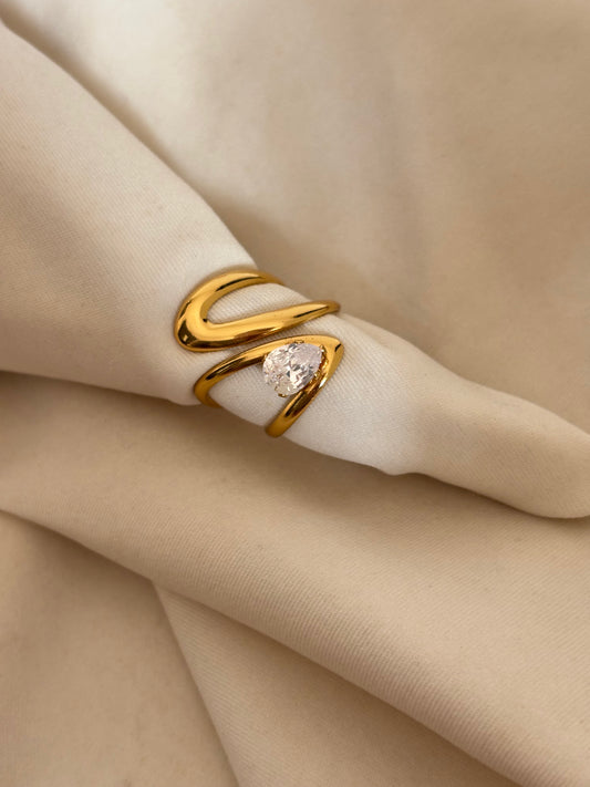 Pear Drop Solitaire Adjustable Ring