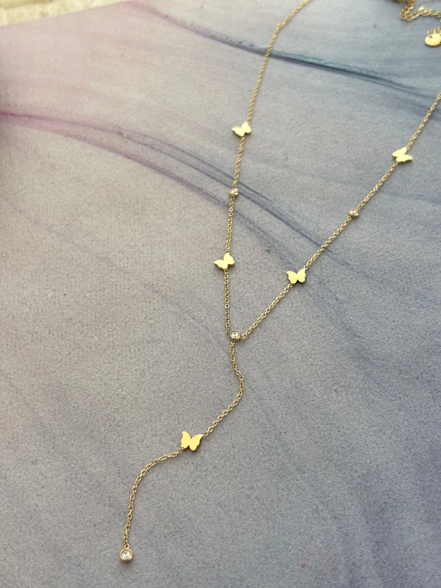 Butterfly Studded Y-drop Necklace