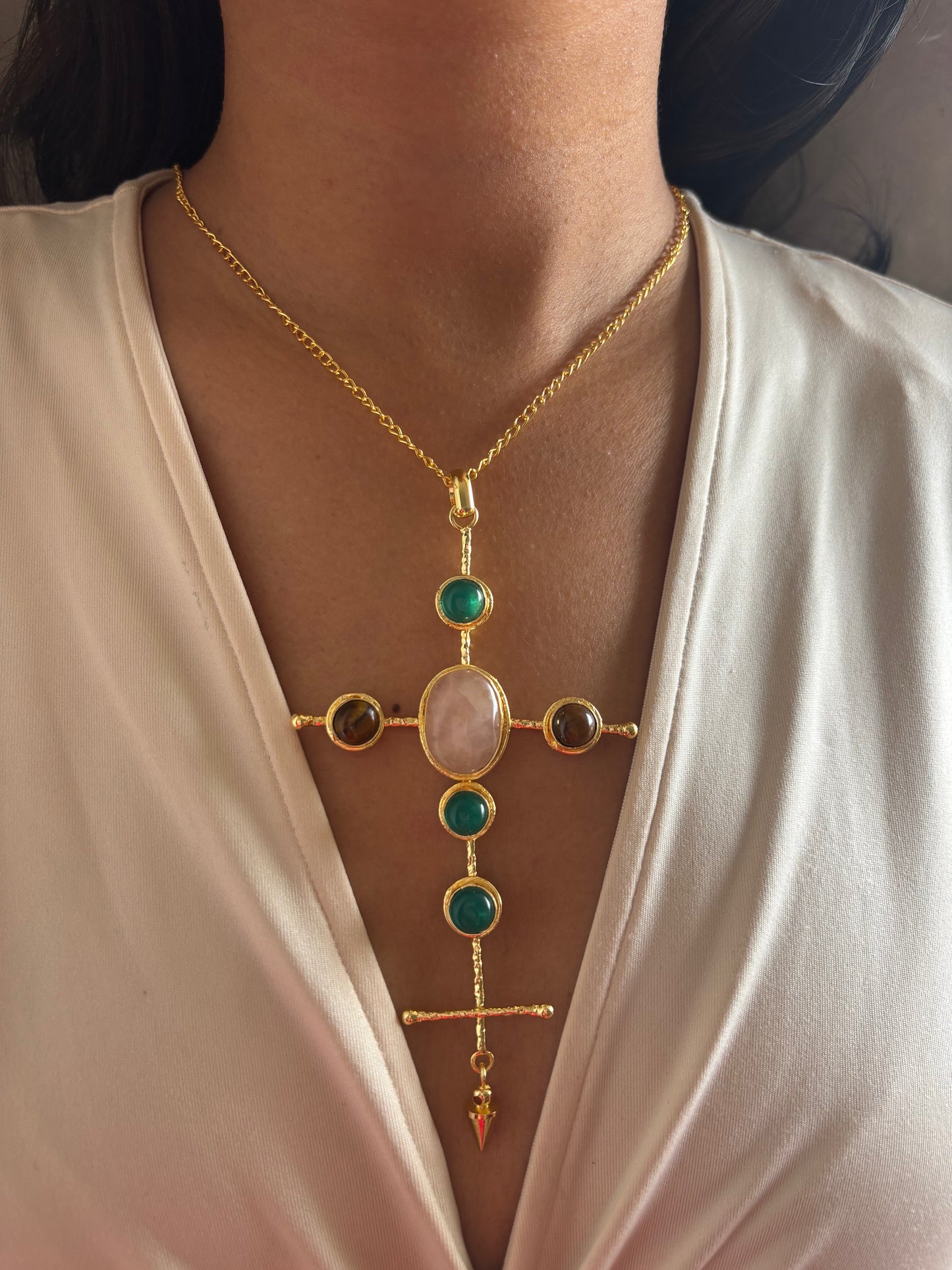 Catherine Natural stone Necklace-Brass