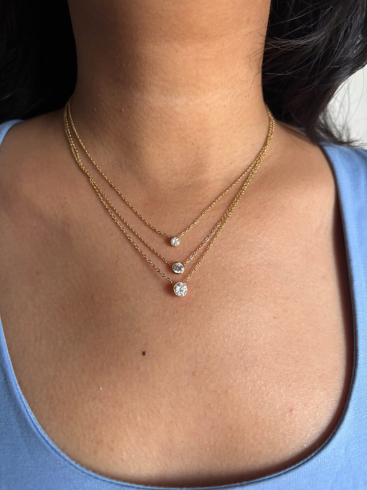 Triple Layered Solitaire Necklace