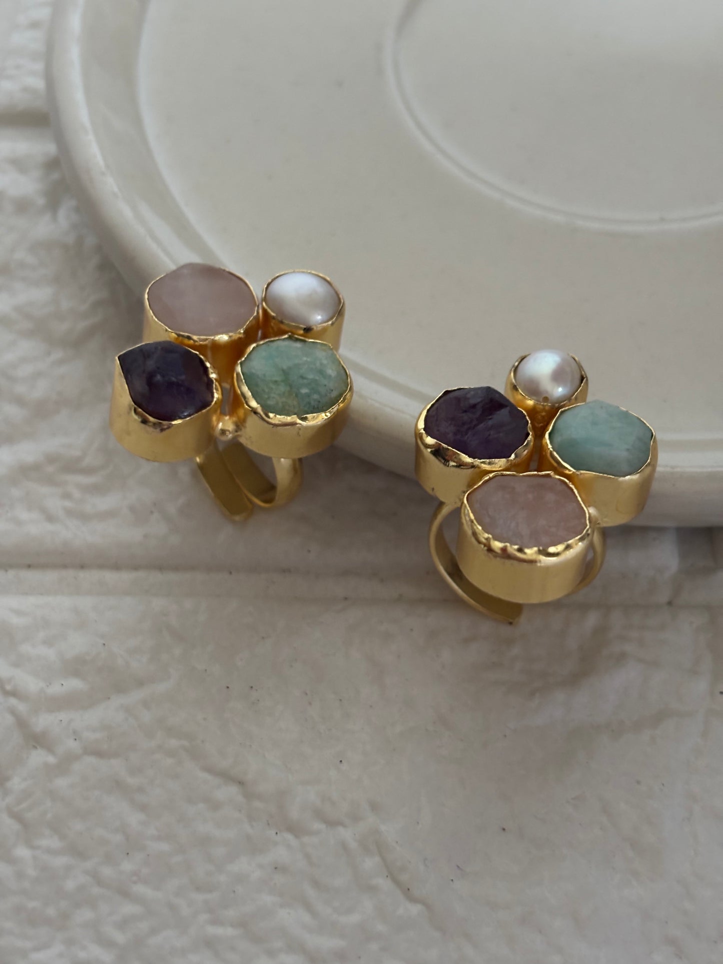 Four Color Natural stone Adjustable Ring Brass