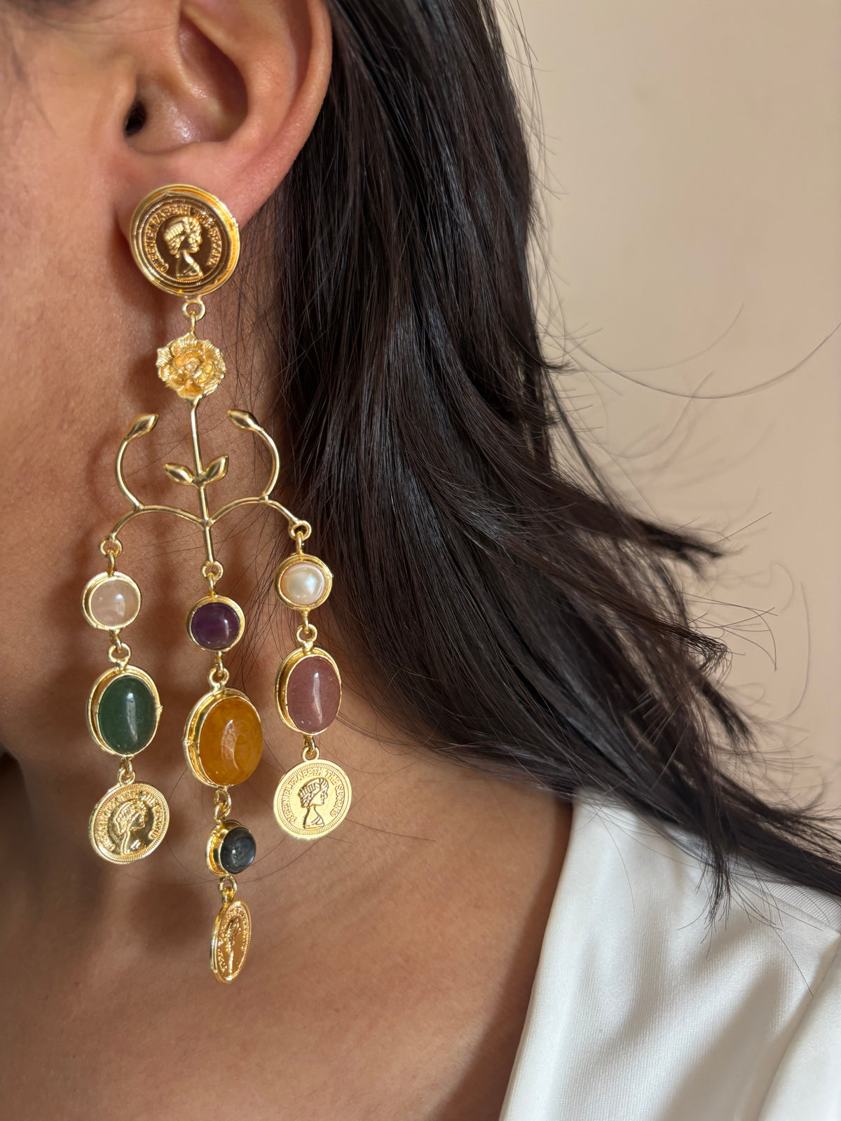 Regal Natural Stone Dangler- Brass