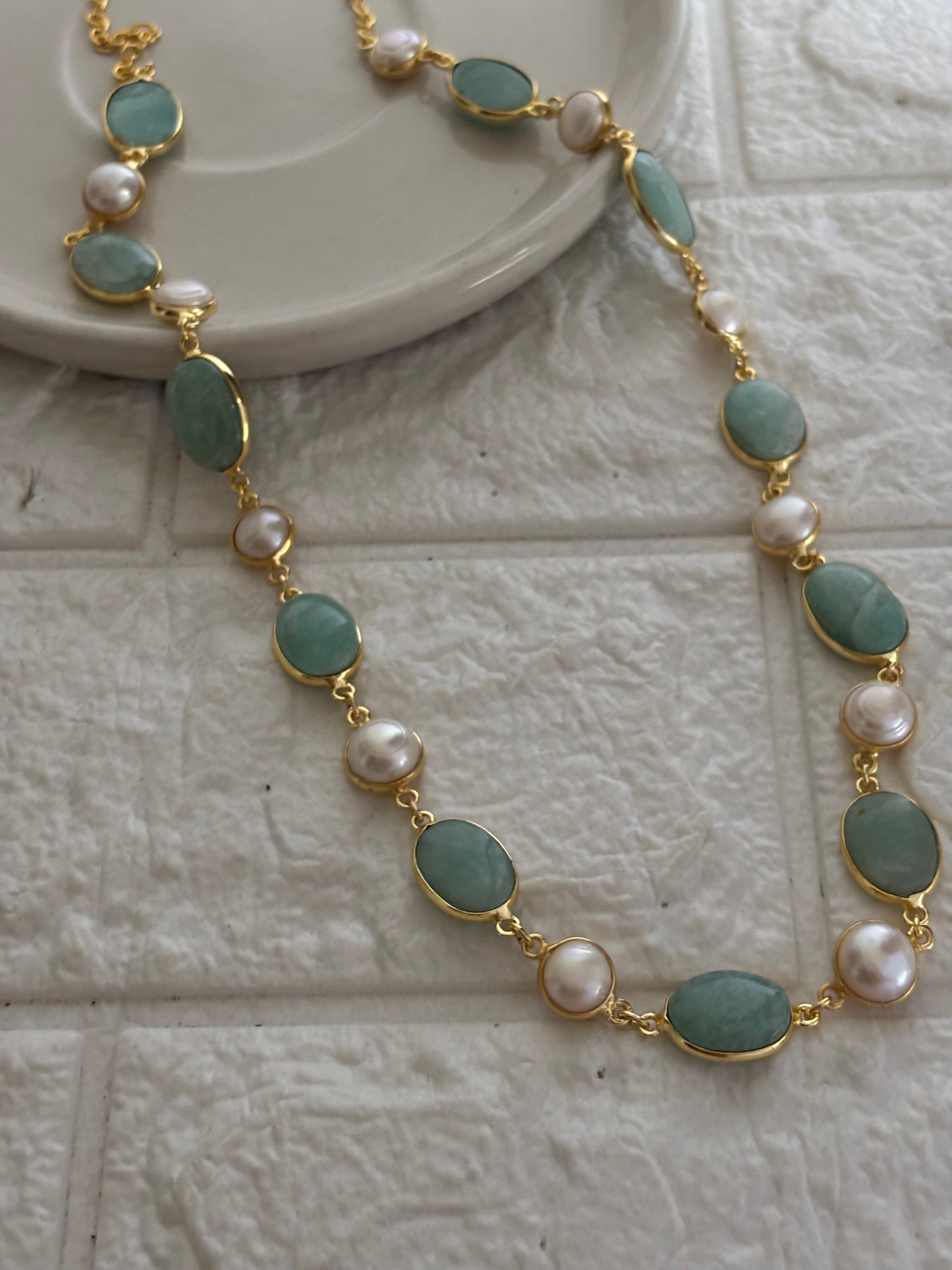 Pastel Color Nautral Stone Chain- Brass