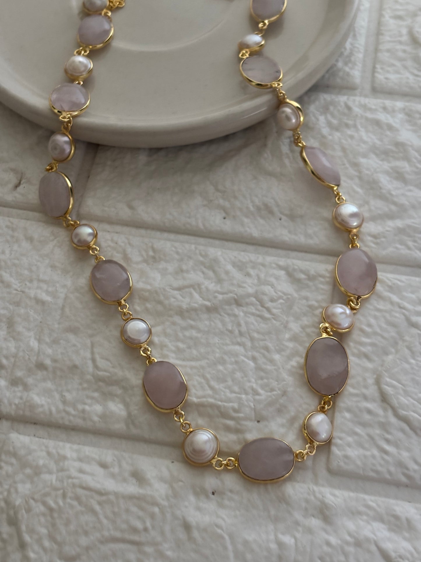 Pastel Color Nautral Stone Chain- Brass