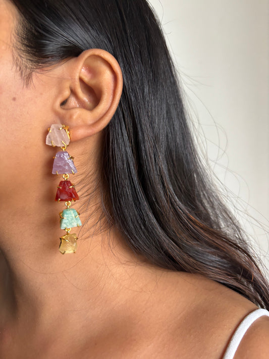 Multi-color Natural Stone Dangler- Brass