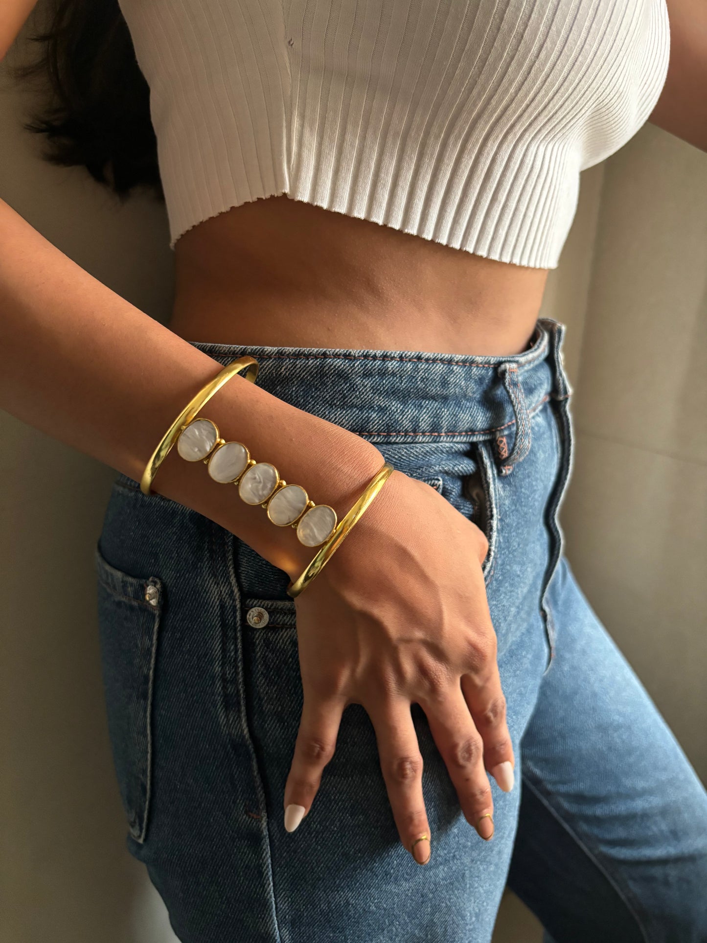 Pearl Cuff Brass - 18K Gold Plated