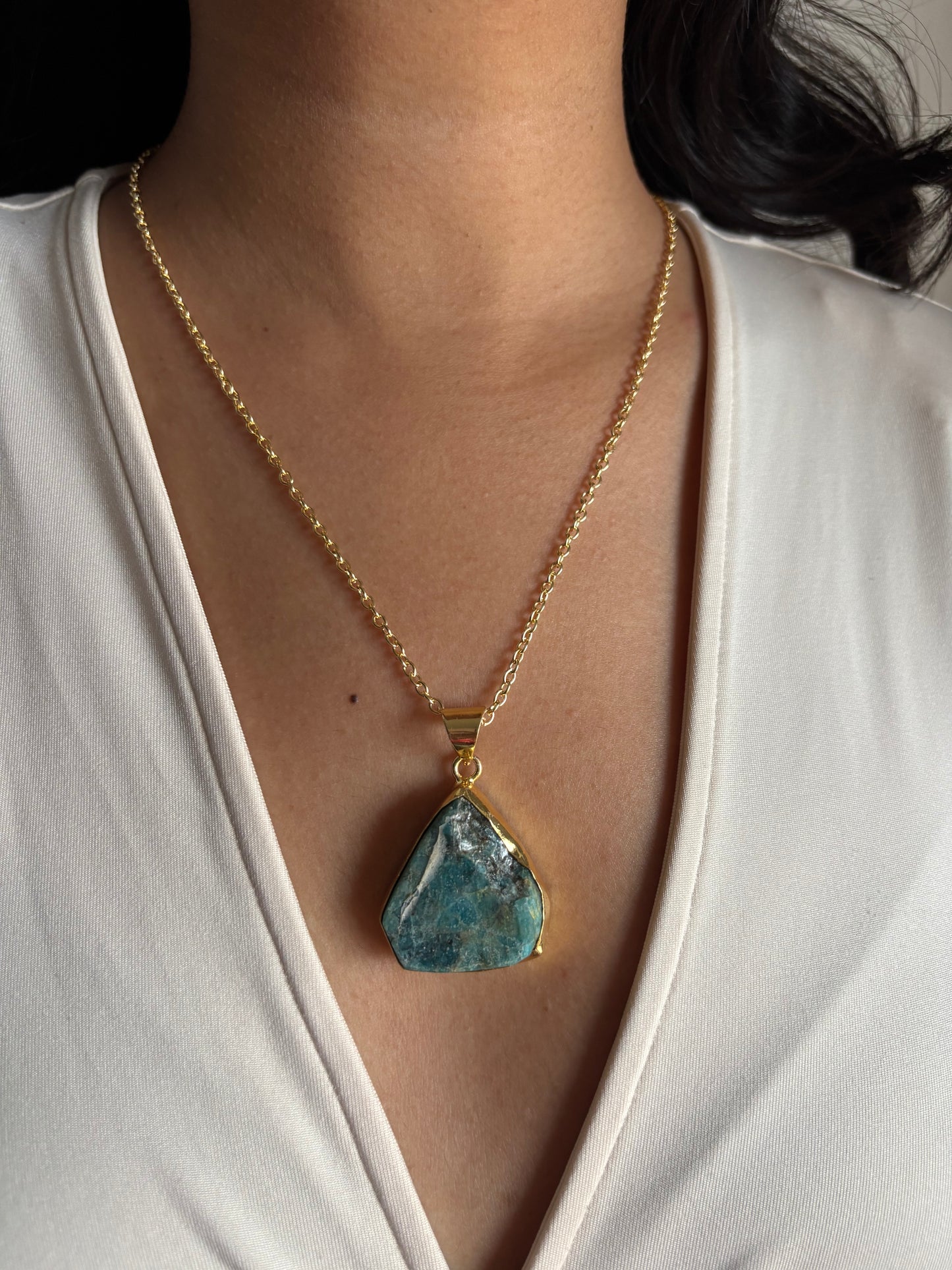 Natural Stone Necklace- Brass
