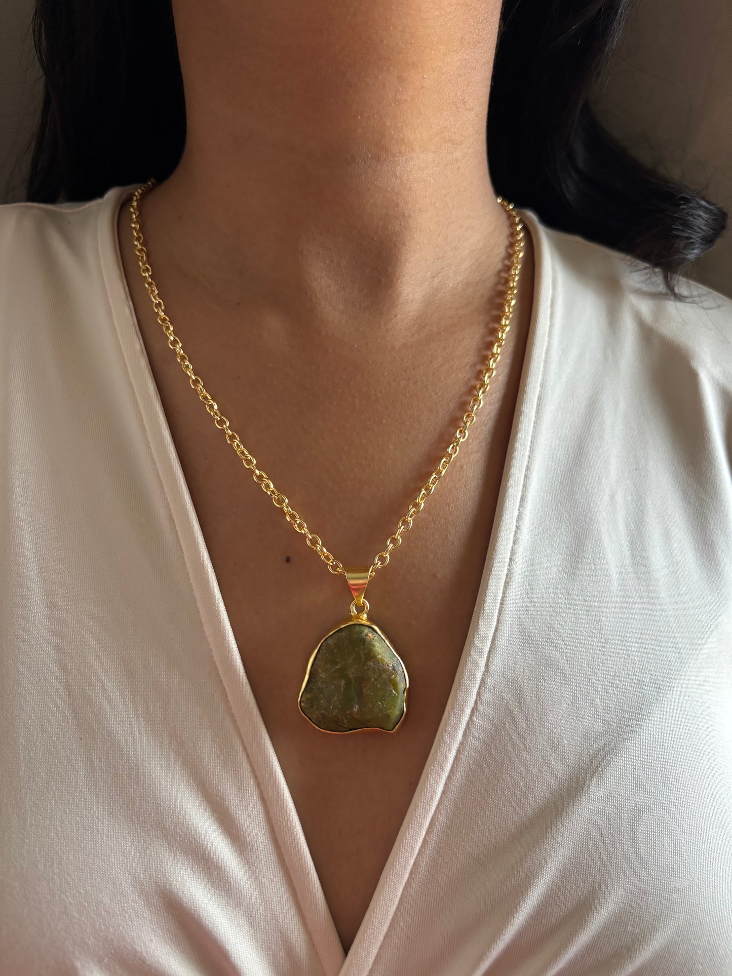 Natural Stone Necklace- Brass