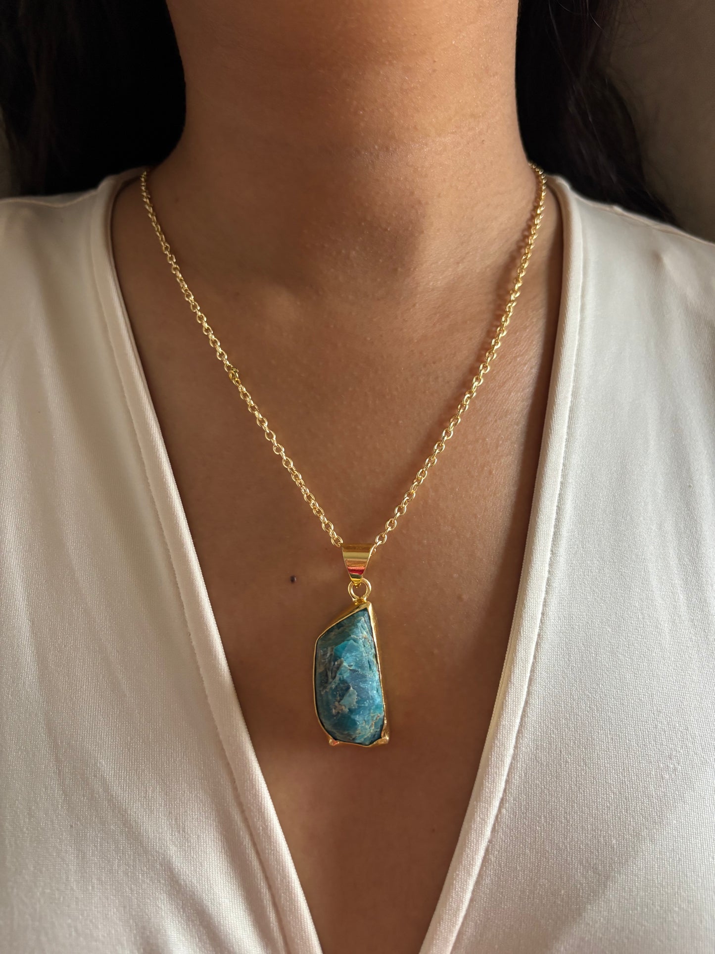 Natural Stone Necklace- Brass