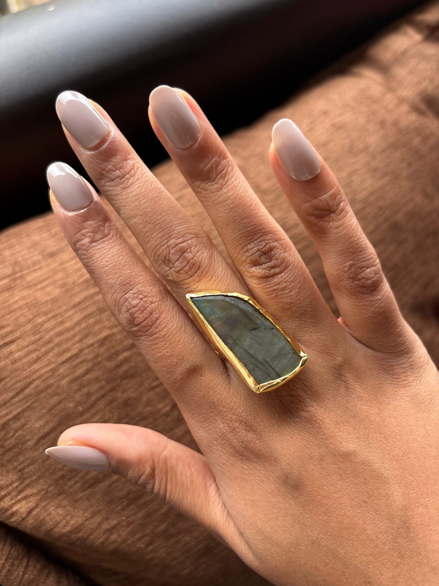 Charcoal Radiant Adjustable Ring -Brass
