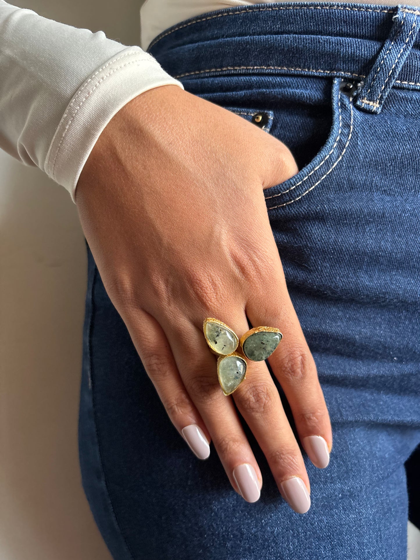 Cat Eye Flora Adjustable Ring - Brass