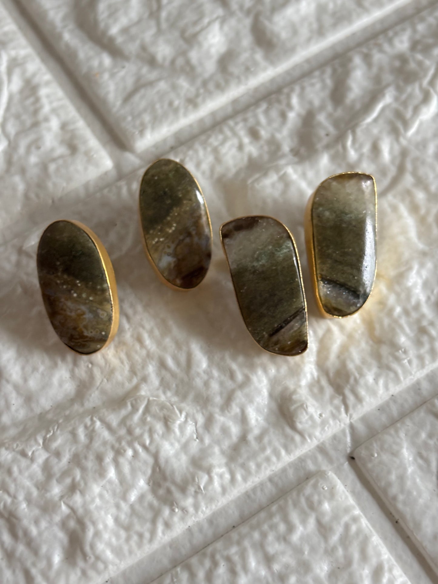 Grey Garnet Natural Stone Studs-Brass