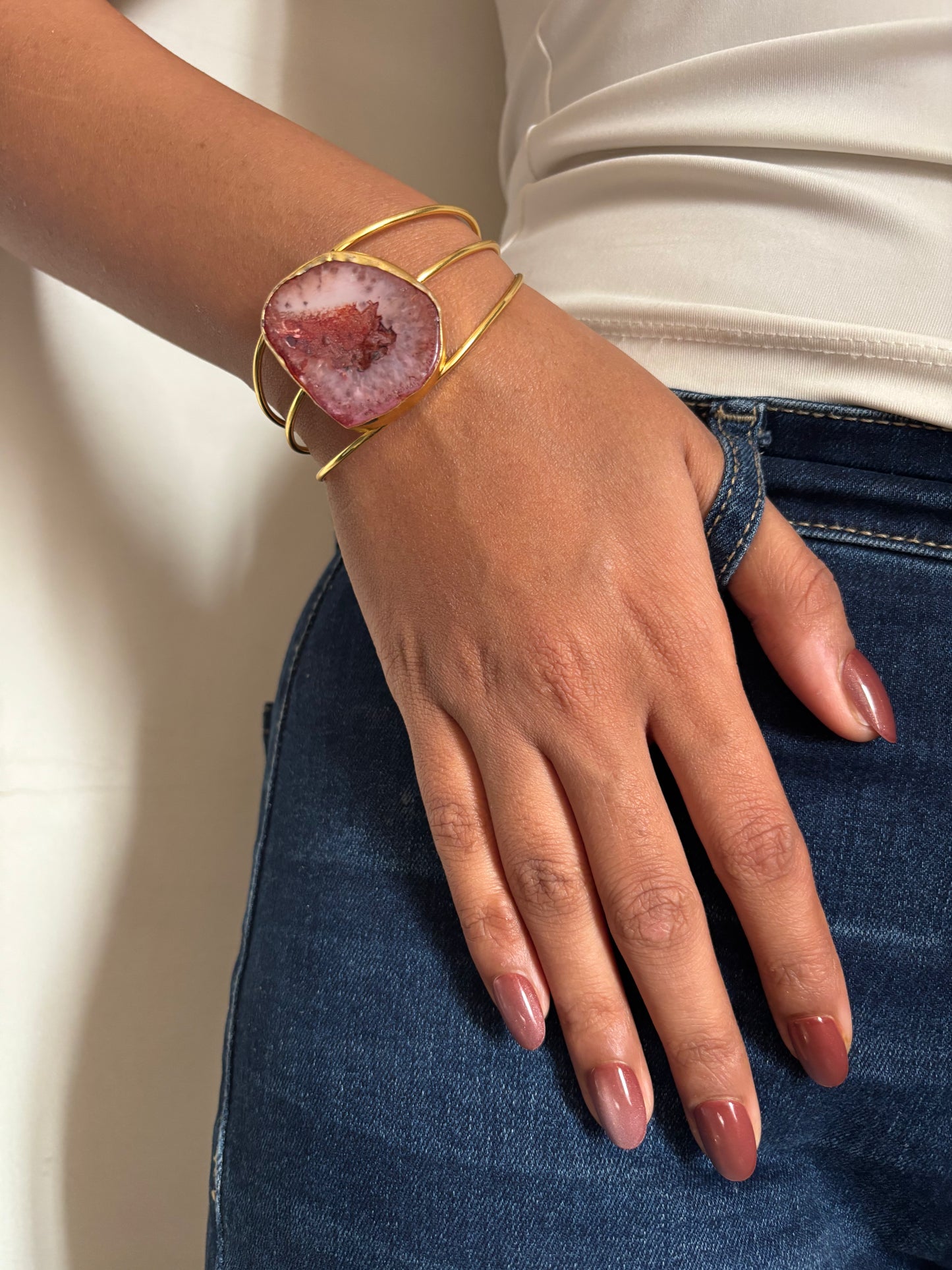 Brazilian Agate Adjustable Cuff- Brass